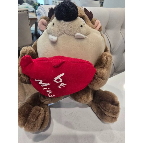 Taz Plush Holding Red Heart With "Be Mine" Message - Picture 3 of 3
